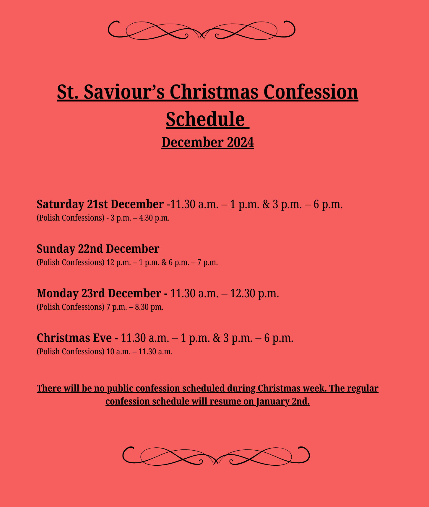 St. Saviour’s Christmas Confession Times – December 2024