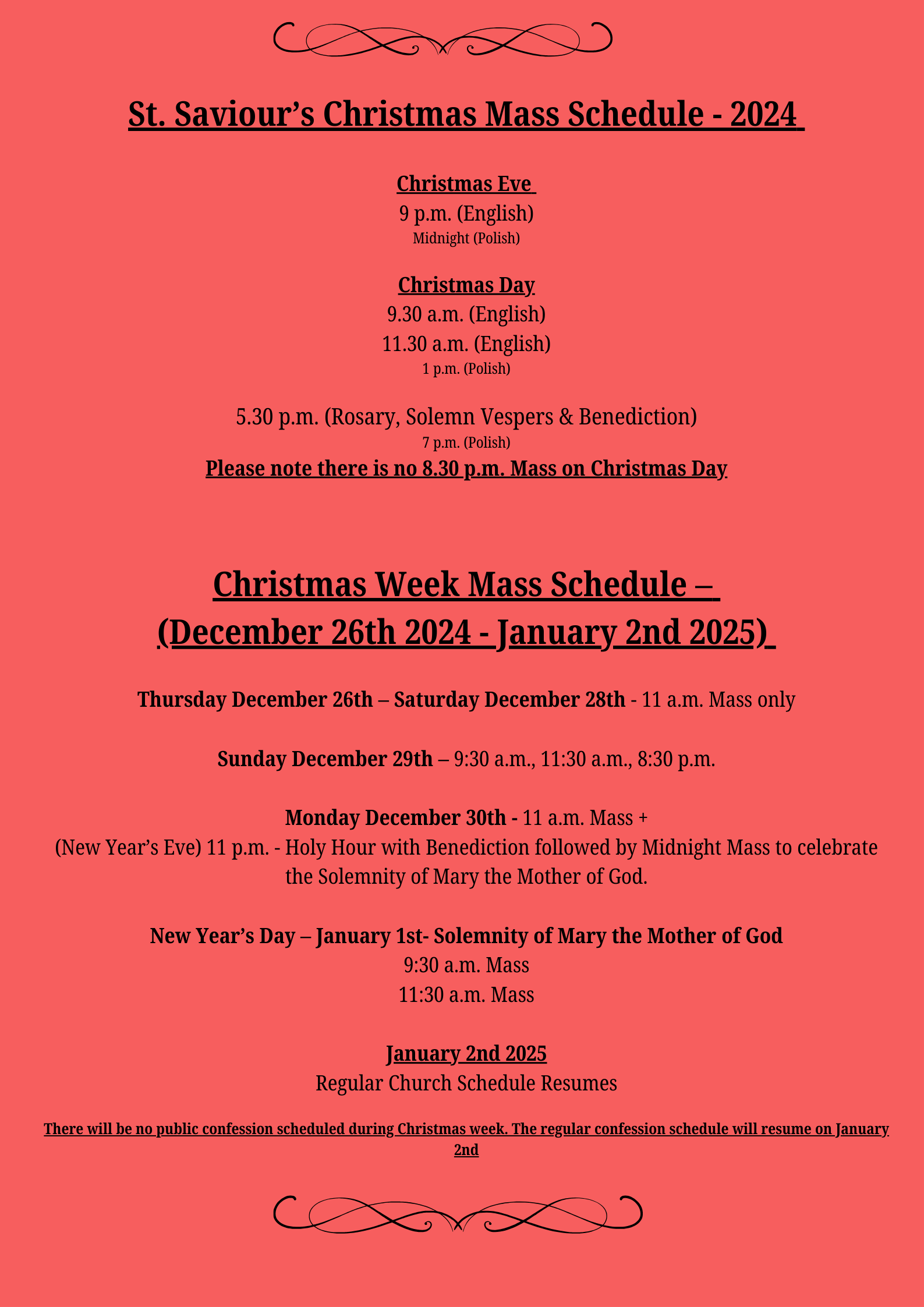 St. Saviour’s Mass Times – Christmas Day and Christmas Week 2024